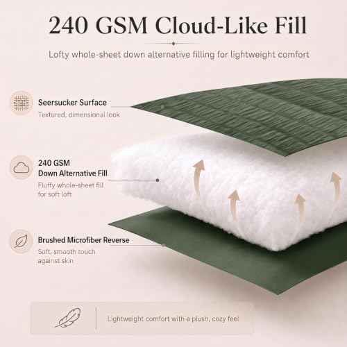 King Size Comforter Set 7 Pieces Dark Green Seersucker Bed in a Bag