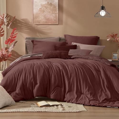 California King Comforter Set 7 Pieces Dark Red Bed in a Bag