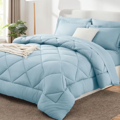 Queen Comforter Set with Sheets Light Blue