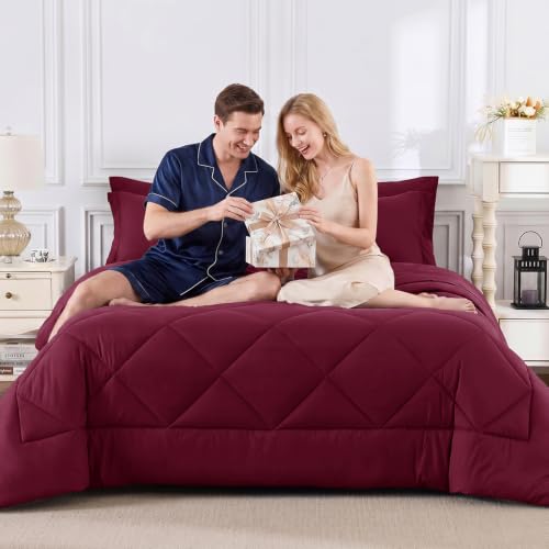 Queen Comforter Set with Sheets Burgundy