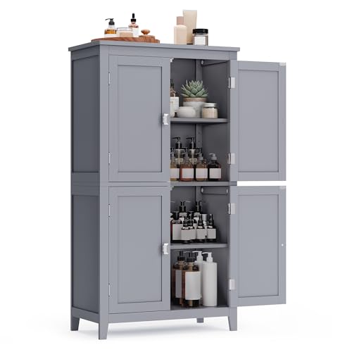 Bathroom Floor Storage Cabinet with 4 Doors