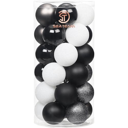 30 Pack Glitter Print Contrast Color Christmas Ball Ornaments (24 Count)