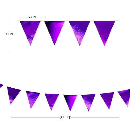 Purple Party Decorations Triangle Pennant Banner Flag Dark Purple Metallic Fabric Bunting Garland for Graduation Wedding Bridal Shower Birthday Anniversary Holiday Halloween Disco Party Supplies (36 Count)