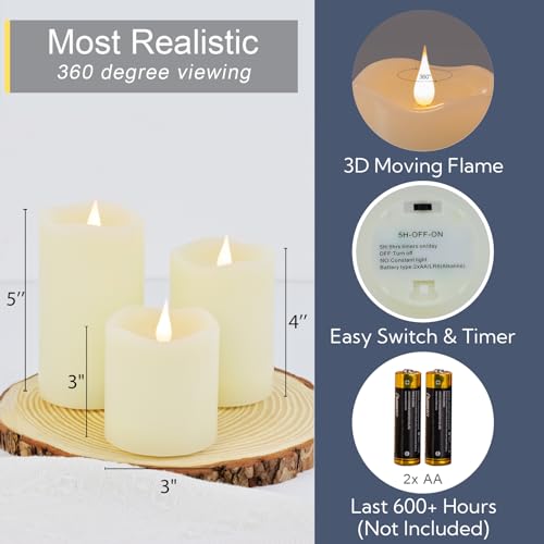 Flameless Candles Battery Operated with Remote Timer (3 Count)