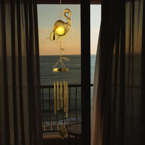 Flamingo Solar Wind Chimes for Outside Gifts for Women Mom Grandma Sister Crackle Glass Ball Flamingo Wind Chimes Solar Lights Outdoor Decor for Garden Backyard Patio Yard Porch