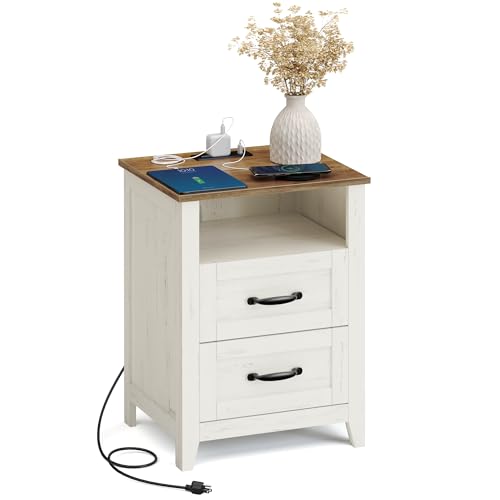 Farmhouse Nightstand with Charging Station