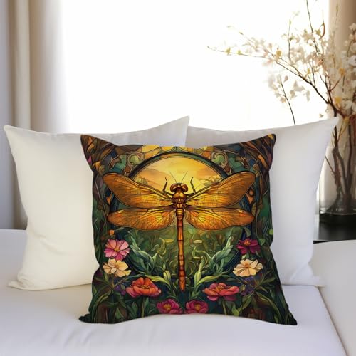 William Morris Abstract Vintage Floral Dragonfly Design Throw Pillow Covers Home Decor