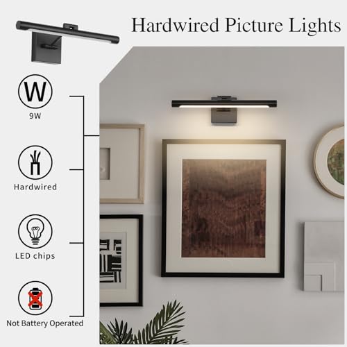 LED Picture Light Fixtures 16.53" Inches Long Modern Black Wall Lamps with Rotatable Lighting Tube Picture Frame Lights for Paintings 7W