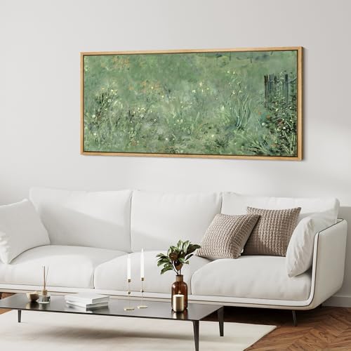 Extra Large Framed Canvas Print Wall Art Meadow's Embrace Impressionist Wildflower Antique Retro Fine Art Illustrations Decorative Colorful for Bedroom