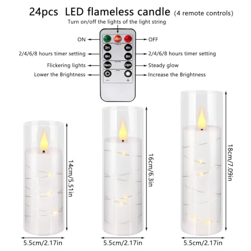 24 Pack Flameless Candles with Embedded Star String Fairy Lights