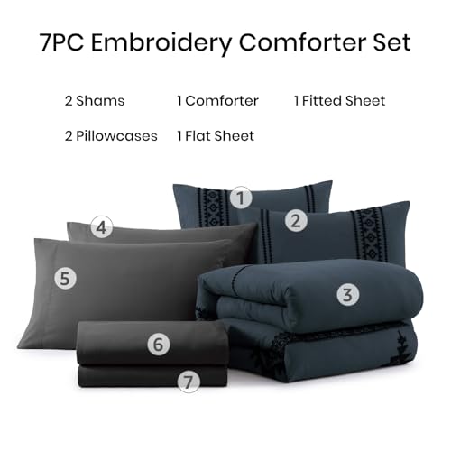 Embroidery California King Comforter Set 7 Pieces Bed in a Bag
