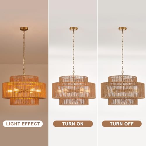 23.6" Large Gold Rattan Chandelier