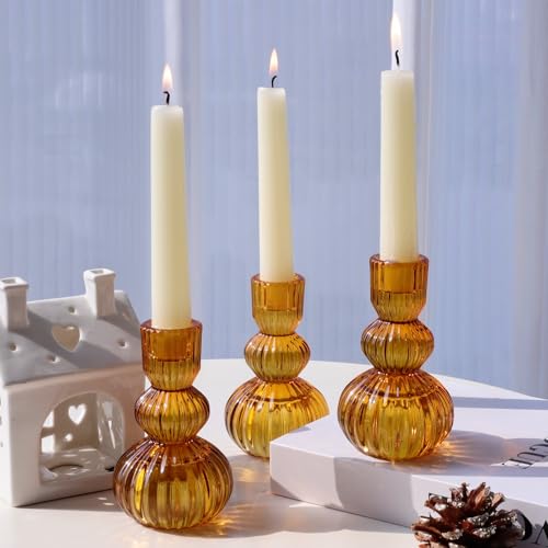 Amber Candlestick Holders Set of 6 4.3" H for Thanksgiving (6 Count)