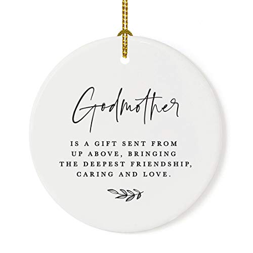 Round Ceramic Porcelain Christmas Ornament Collectible Godmother Gift