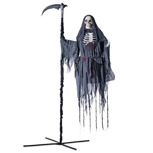 6 Ft Flying Grim Reaper Animated Halloween Decorations Outdoor with Sickle