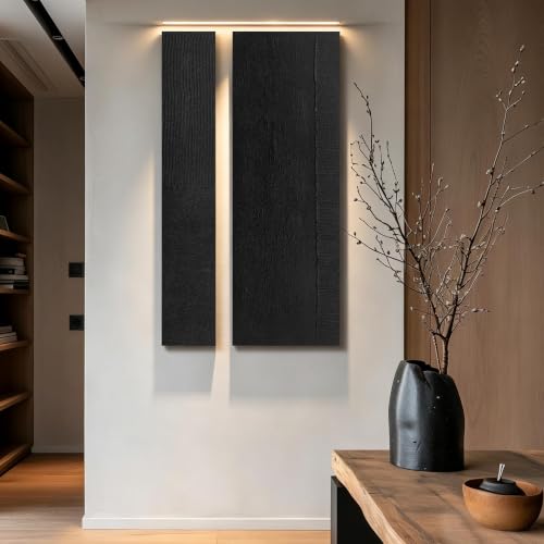 3D Painting Wall Art For Living Room 2 Piece Black Abstract Wall Art For Office 24 x 47 Inch