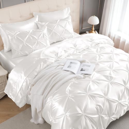 Satin King Size Comforter Set Ivory (7 Count)