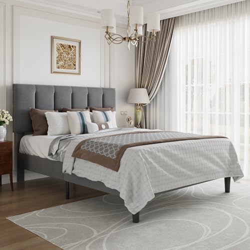 Full Size Bed Frame with Upholstered Headboard