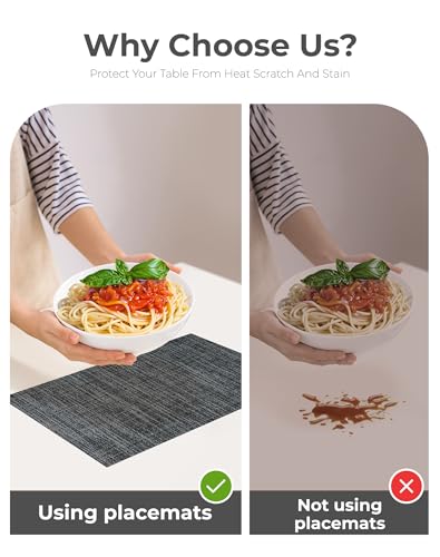 Black and Grey Woven Placemats Set of 12 (12 Count)