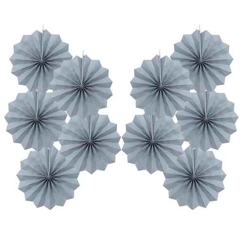 Gray Party Decorations 8in Hanging Paper Fans DIY Set 10Pcs (30 Count)