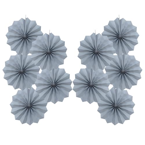 Gray Party Decorations 8in Hanging Paper Fans DIY Set 10Pcs (30 Count)