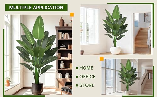 Artificial Bird of Paradise Tree 7FT 19 Thick Matte Texture Leaves Tall Large Fake Faux Tropical Traveler's Palm Banana Leaf Plant 84 Inch Black Pot for Indoor Home Office Poolside Decor