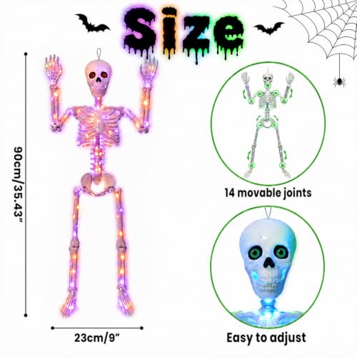 2Pack 36" Halloween Light up Skeleton Decor Outdoor (Blue&Green+Orange&Purple)