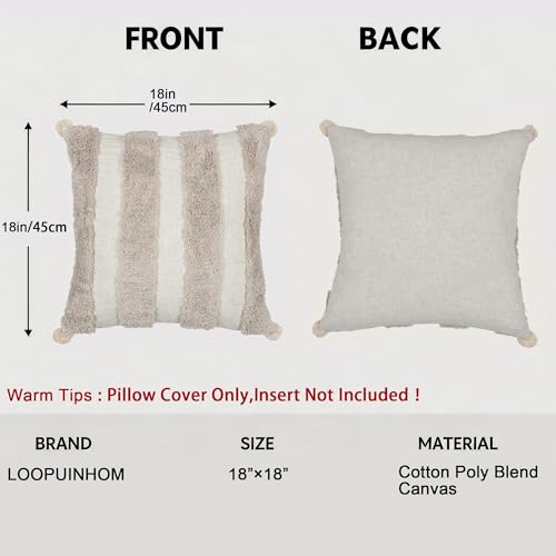 Boho Throw Pillow Covers 18x18 Tufted Home Decor Natural Beige
