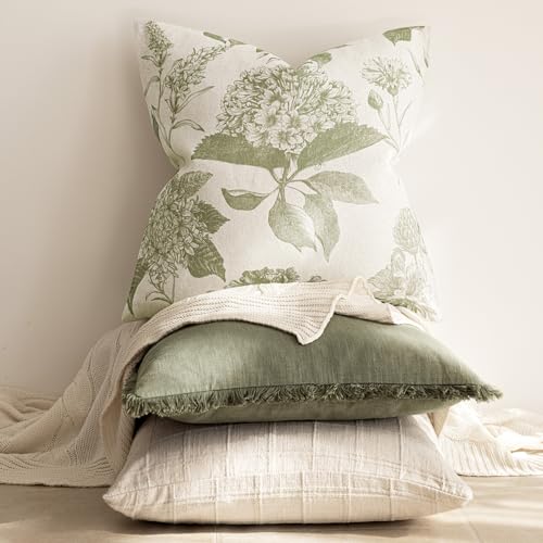 Set of 2 Linen Floral Throw Pillow Covers Vintage Accent Print Decorative Cozy Cushion Covers Farmhouse Boho Home Decor for Sofa Chair Couch Bedroom Living Room