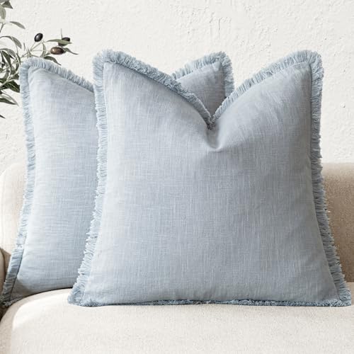 Decorative Linen Fringe Throw Pillow Covers 26×26 Inch (2 Count)