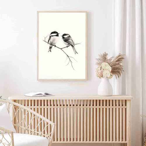 Bird Sketch Wall Art Minimalist Animal Print Vintage Bird Prints Pencil Drawing Wall Art Minimalist Birds Canvas Animal Sketch Prints Black And White Birds Picture Neutral Room Decor 16x24inch No Frame