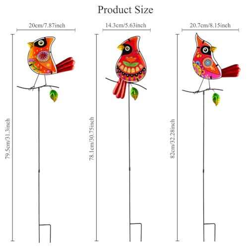 Set of 3 Cardinal Stained Glass Decorative Garden Stakes (3 Count)