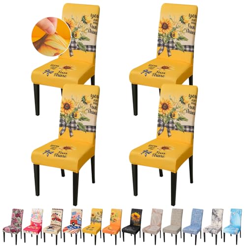 Sunflower Chair Covers for Dining Room Set of 4