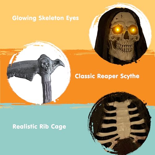 6 Ft Flying Grim Reaper Animated Halloween Decorations Outdoor with Sickle