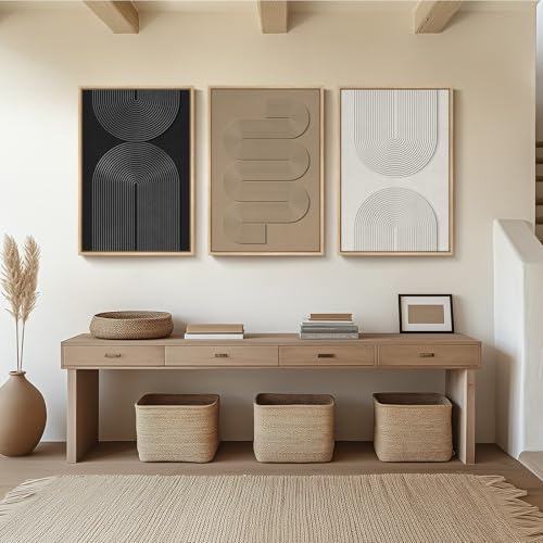 Large Framed Neutral Abstract Wall Art for Living Room (3 Count)