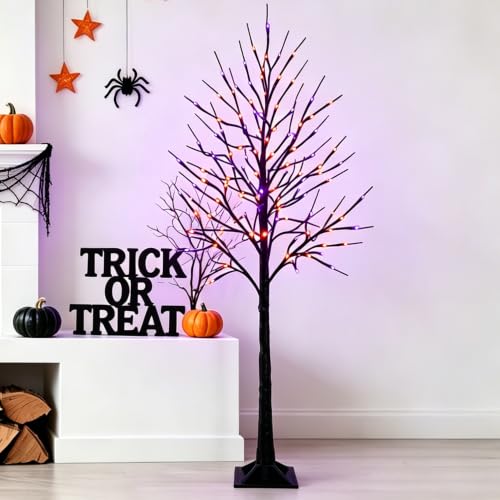 2 Pack 6 FT Halloween Lighted Black Birch Tree