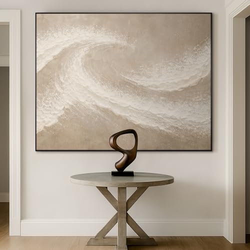 36"x46" Extra Large Framed Wall Art Soft Sand Wave Abstract Neutral Illustration for Home Living Room Bedroom Decor