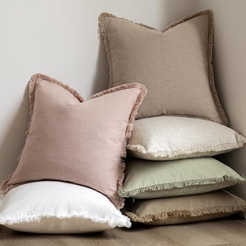 Decorative Linen Fringe Throw Pillow Covers 26×26 Light Green (2 Count)