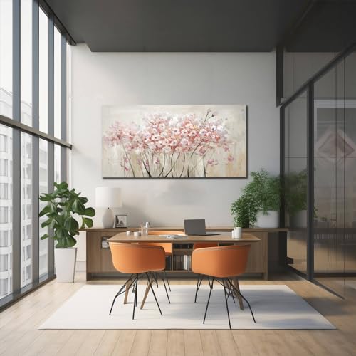 White Floral Oil Painting Canvas Art Wall Decor Modern Botanical Picture Graffiti Wall Art for Bedroom Living Room Kitchen Office 24" x 48"