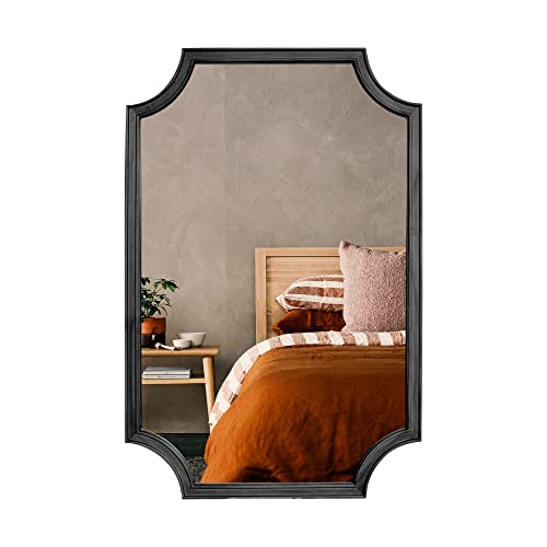 24" x 36" Full Scalloped Corners Arch Rectangle Wall Mirror with Wood Frame for Entryway