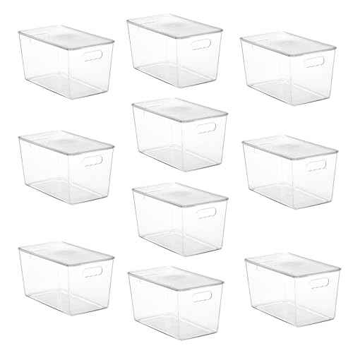 10 Pack Clear Stackable Storage Bins with Lids and Handles (10 Count)