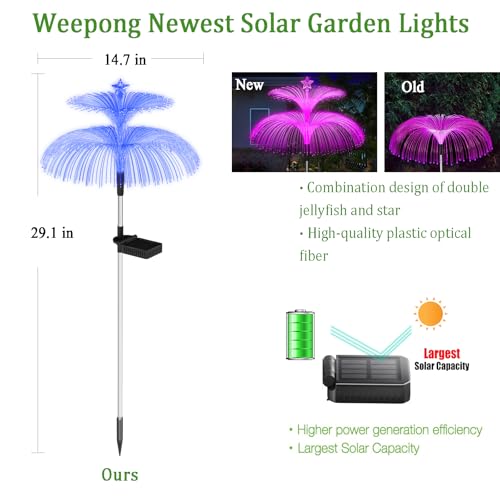 Solar Garden Lights 3 Pack New Upgraded Solar Lights Outdoor Waterproof 7 Color Changing Double Jellyfish and Star Flower Garden Decor Yard Lawn Christmas Outdoor (3 Count)