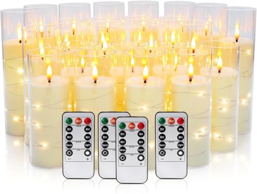 24 Pack Flameless Candles with Embedded Star String Fairy Lights