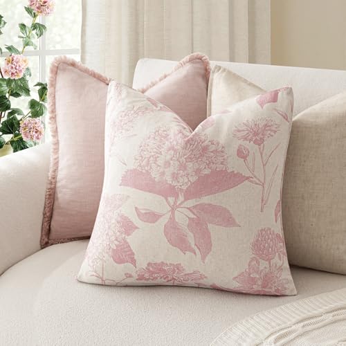 Set of 2 Linen Floral Throw Pillow Covers Neutral Vintage Print Decorative Cozy Cushion Covers Farmhouse Boho Home Decor for Sofa Chair Couch Bedroom Living Room