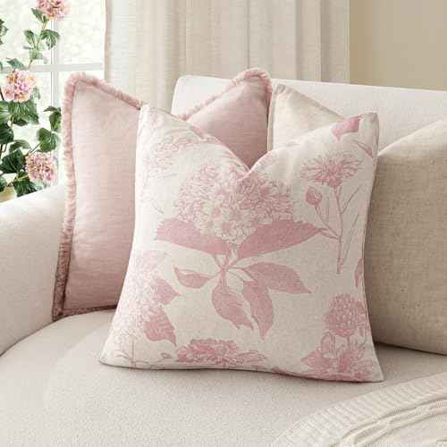Set of 2 Linen Floral Throw Pillow Covers Neutral Vintage Print Decorative Cozy Cushion Covers Farmhouse Boho Home Decor for Sofa Chair Couch Bedroom Living Room