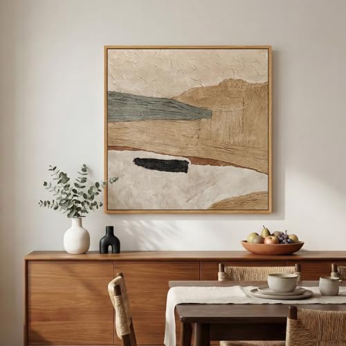Framed Neutral Organic Abstract Canvas Wall Art for Dining Room