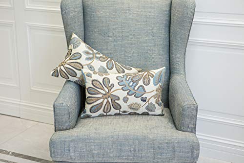 Set of 2 Jacquard Tropical Leaf Pattern Oblong Throw Pillow Covers Accent Pillowcase 12X20 Inches (2 Count)