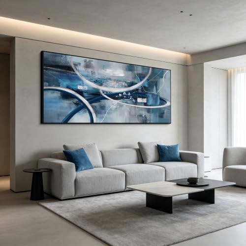 Blue Grey Intertwined Abstract Canvas Wall Art for Living Room 86x39 Inches