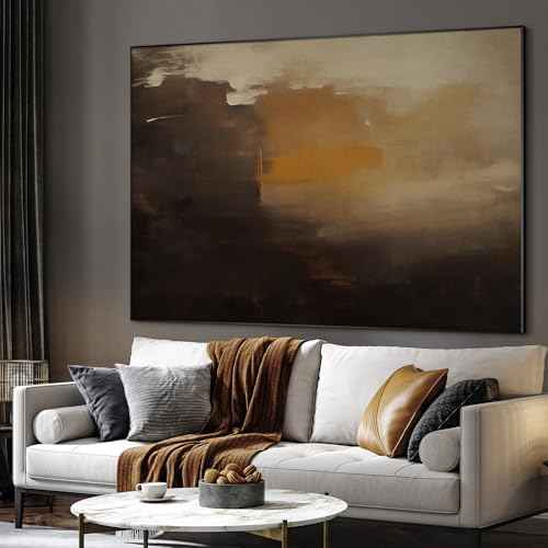 46"x60" Extra Large Framed Wall Art Abstract Dark Horizon Moody Landscape Illustration for Home Living Room Bedroom Decor