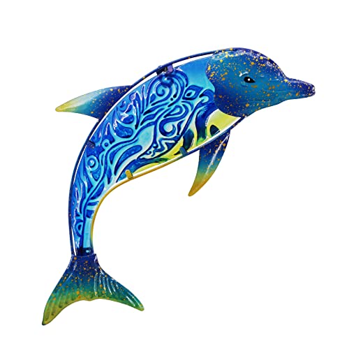 Dolphin Wall Decor Outdoor Metal FIsh Sea Hanging Art Glass Sculptures Home Ocean Theme Decorations for Living Room